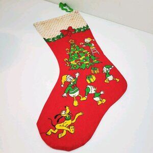 Vtg Donald Duck Christmas Stockings Fabric Panel Huey Louie Dewey Pluto READ